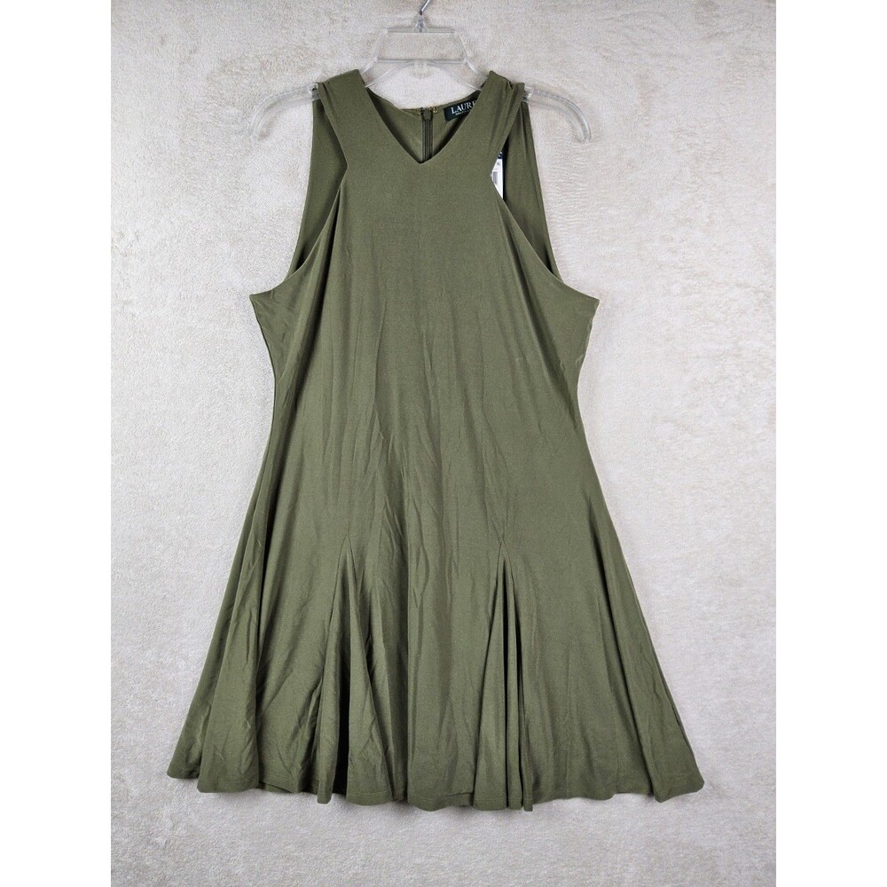 Lauren Ralph Lauren Sleeveless Lined V Neck Olive Green Dress Petites Size XLP